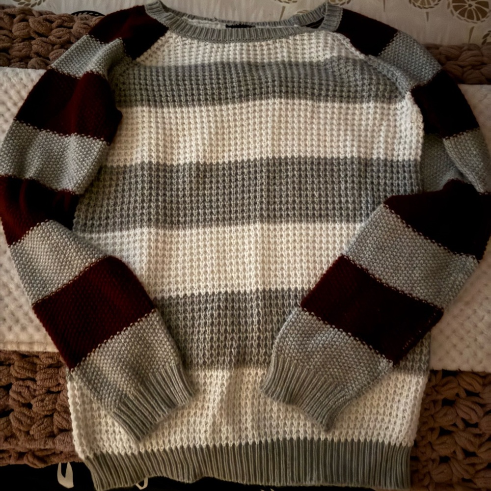 Striped Gray and White Women's Sweater